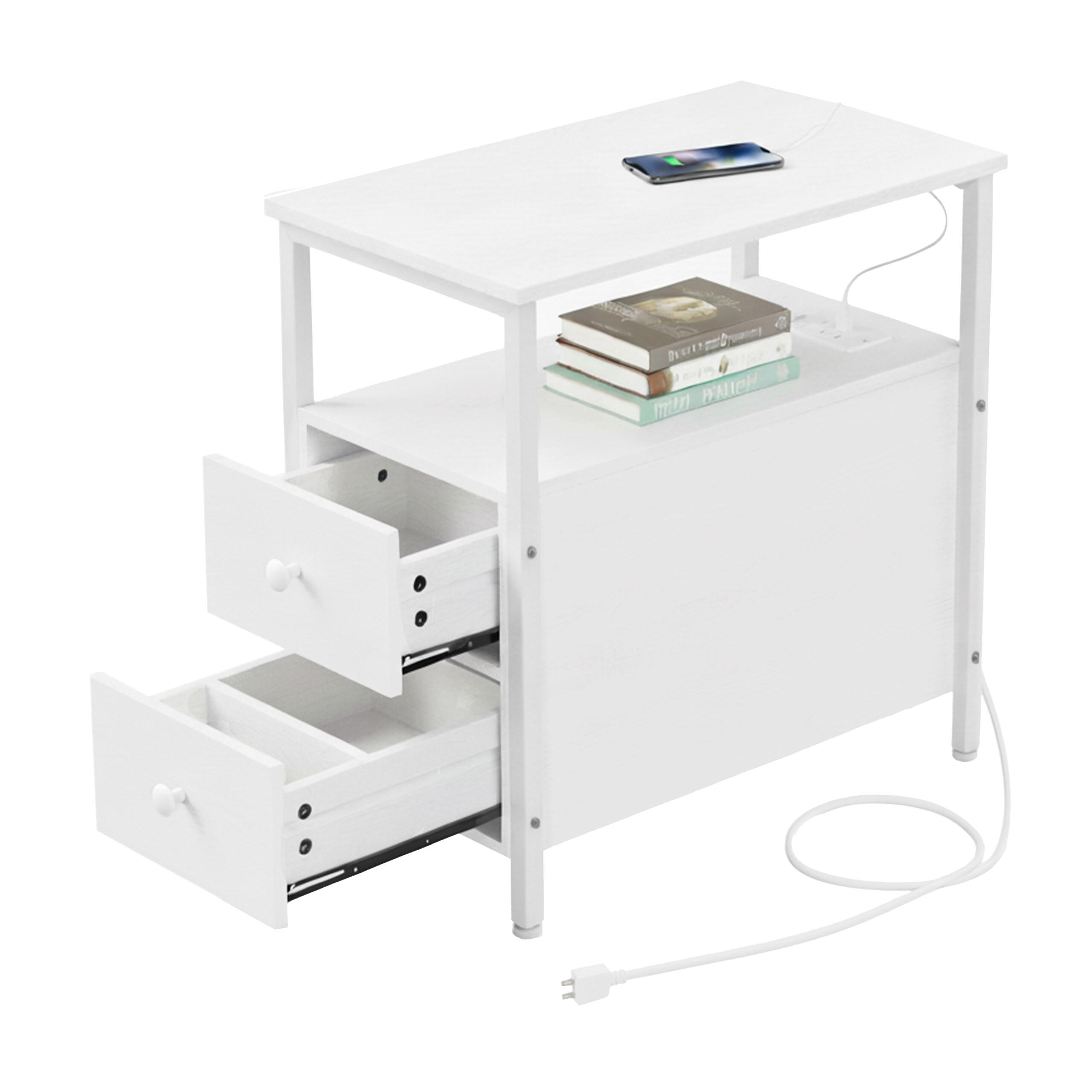 BEISTELLTISCH - Weiß, Holzwerkstoff/Metall (60/35/61cm) - Relaxdays