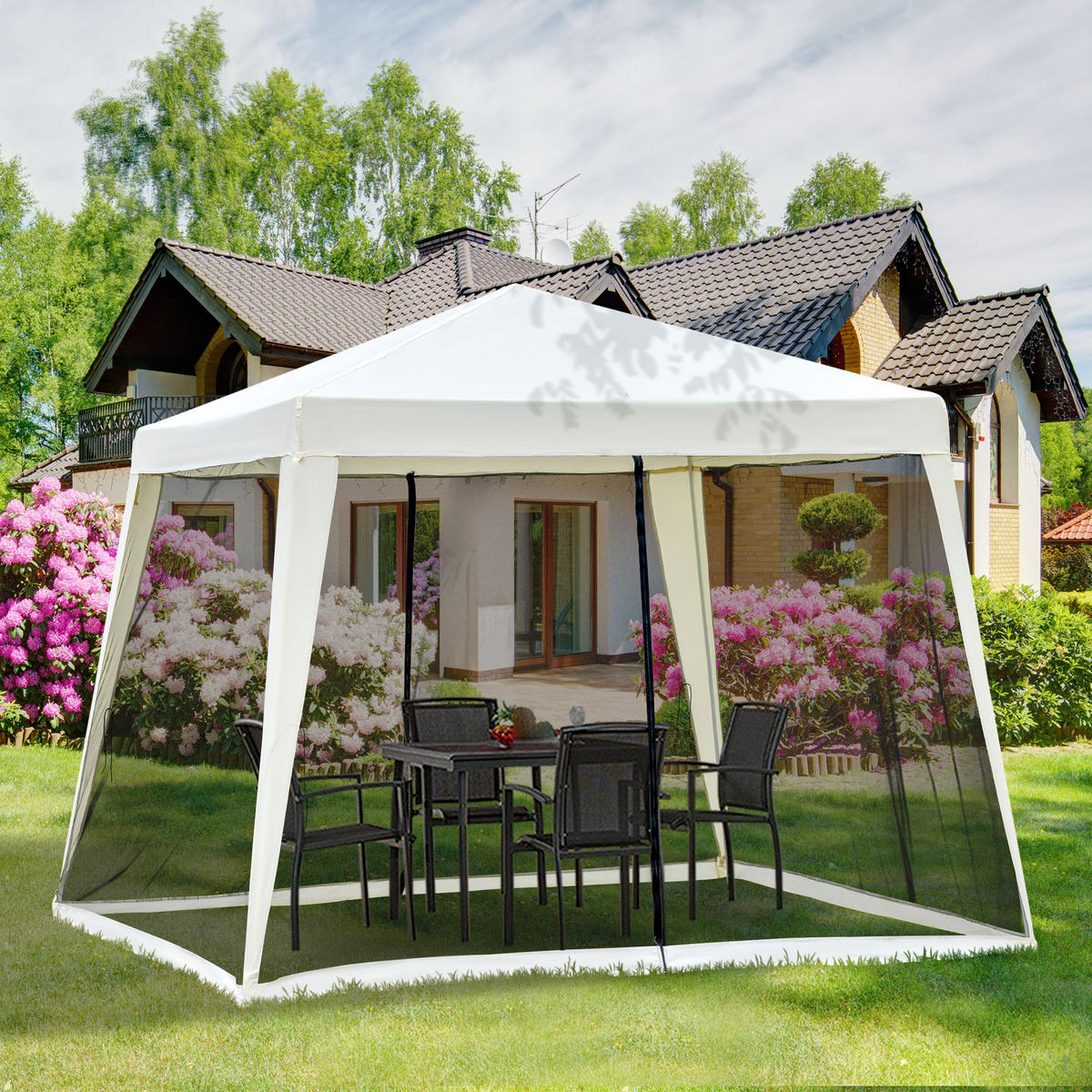 GARTENPAVILLON Metall+Polyester Crème - Creme, Kunststoff/Metall (300/245/300cm) - Outsunny