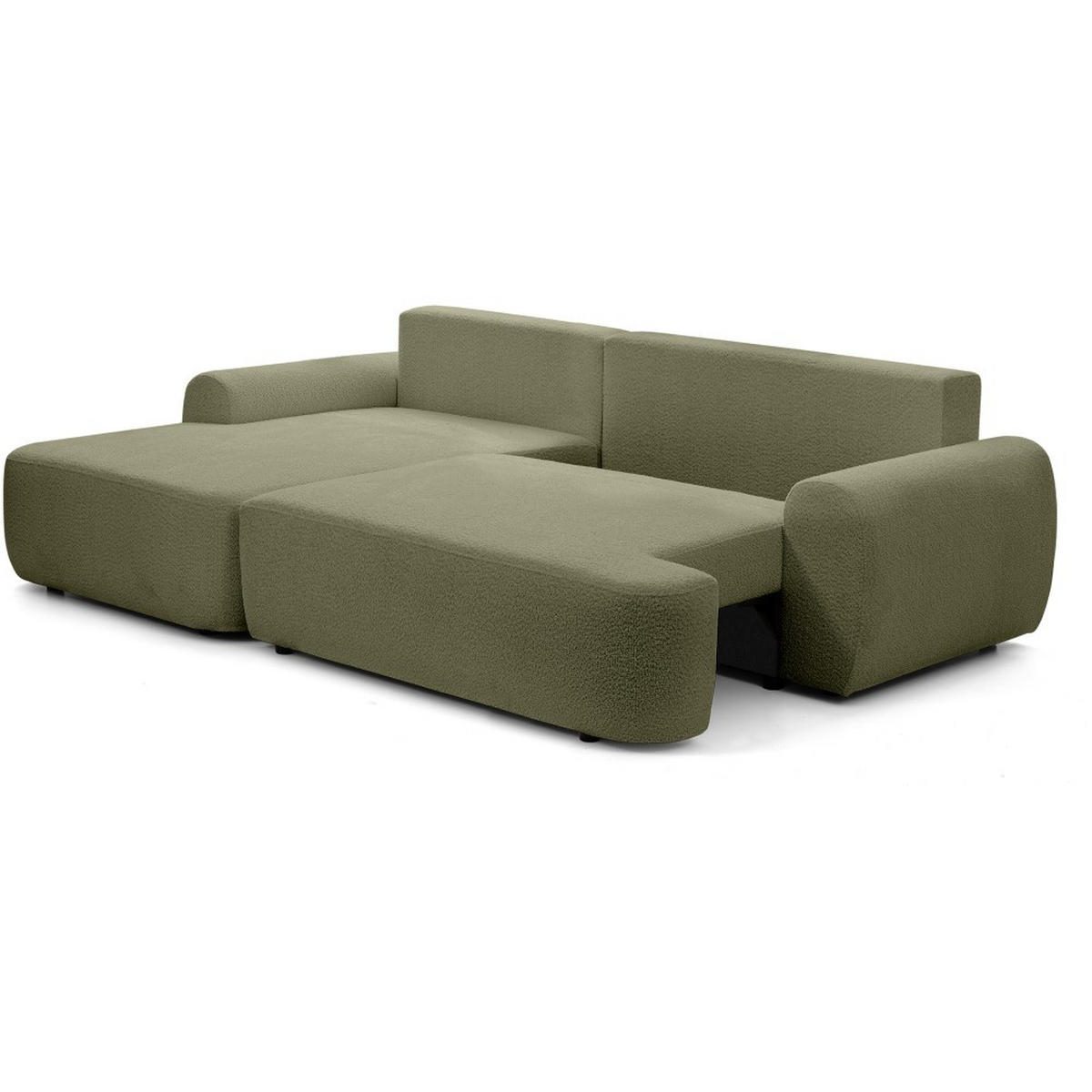 ECKSCHLAFSOFA Oliver im Bouclé-Gewebe, Hellgrün, links - Schwarz/Hellgrün, Textil (266/160cm) - Beautysofa