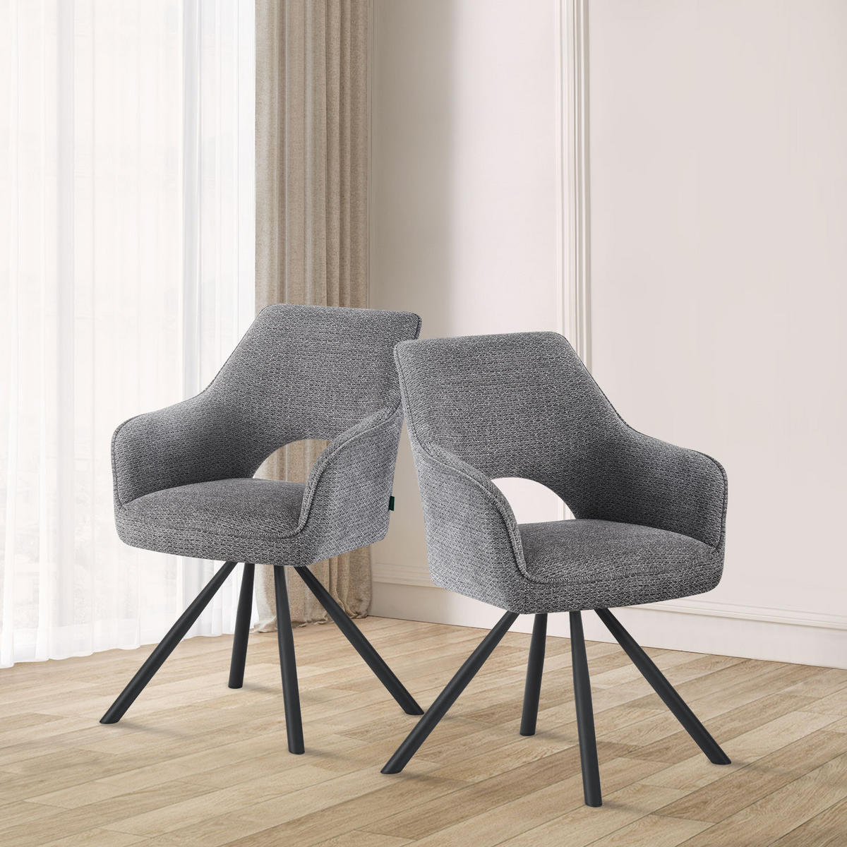 ESSZIMMERSTUHL THOMAS-JUNA 2er-Set 180°drehbar - Schwarz/Grau, Textil (57/84/63cm) - DUBI Möbel