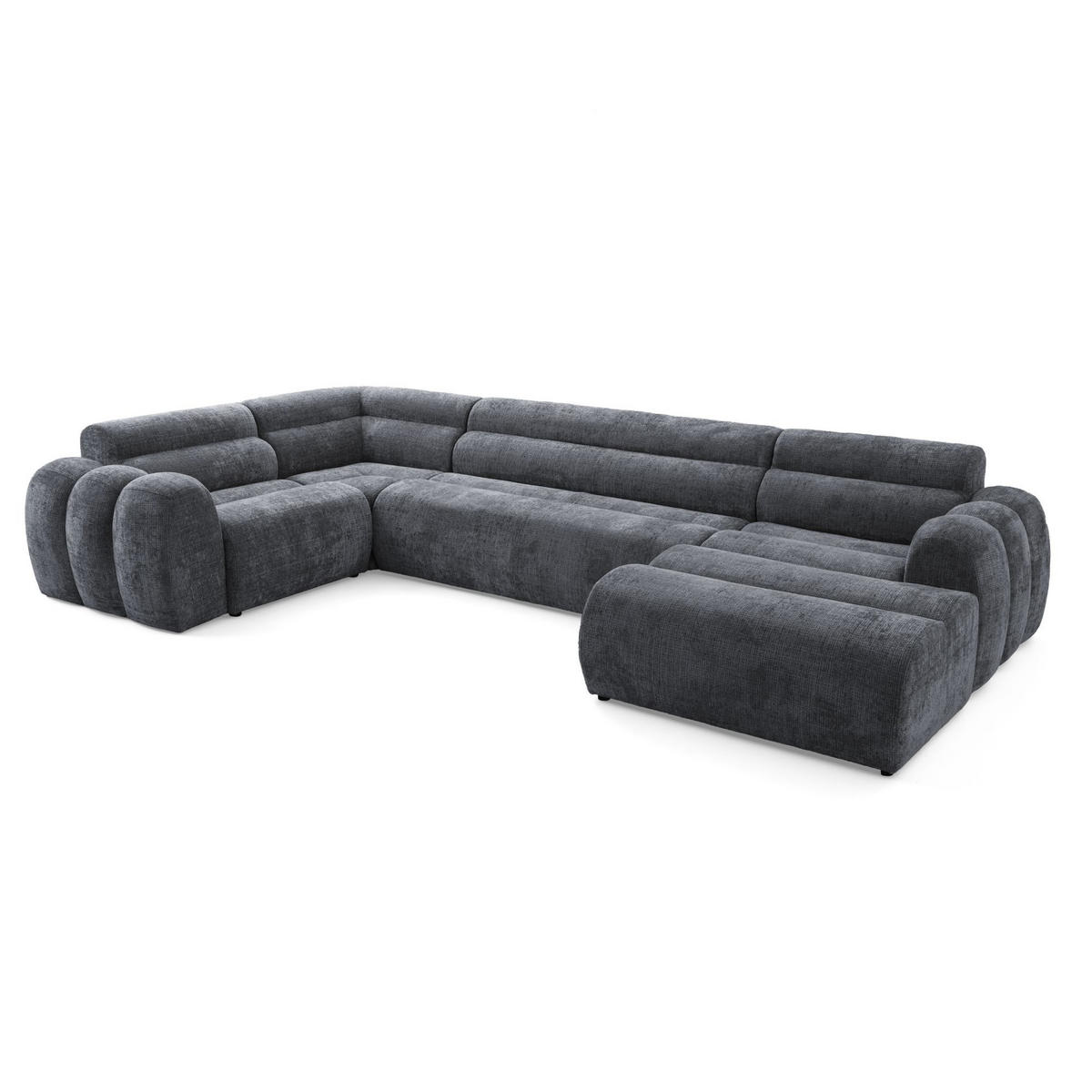 6-SITZER modulares Wohnlandschaft U XXL VEER SET 3 Links, 368 x 200 cm, Chenille Webstoff Dunkelgrau - Dunkelgrau/Schwarz, Holz/Kunststoff (368/75/200cm) - Muffo