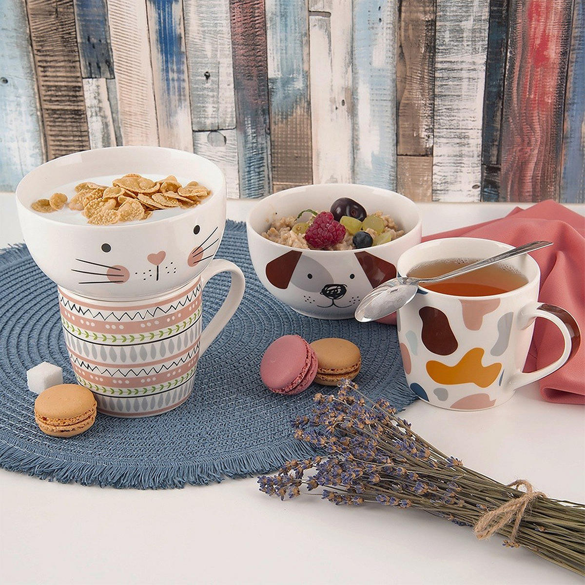 FRÜHSTÜCKSSET KATZE, Porzellan, weiß, 2-teilig - Weiß, Keramik (0.35L) - Orion 