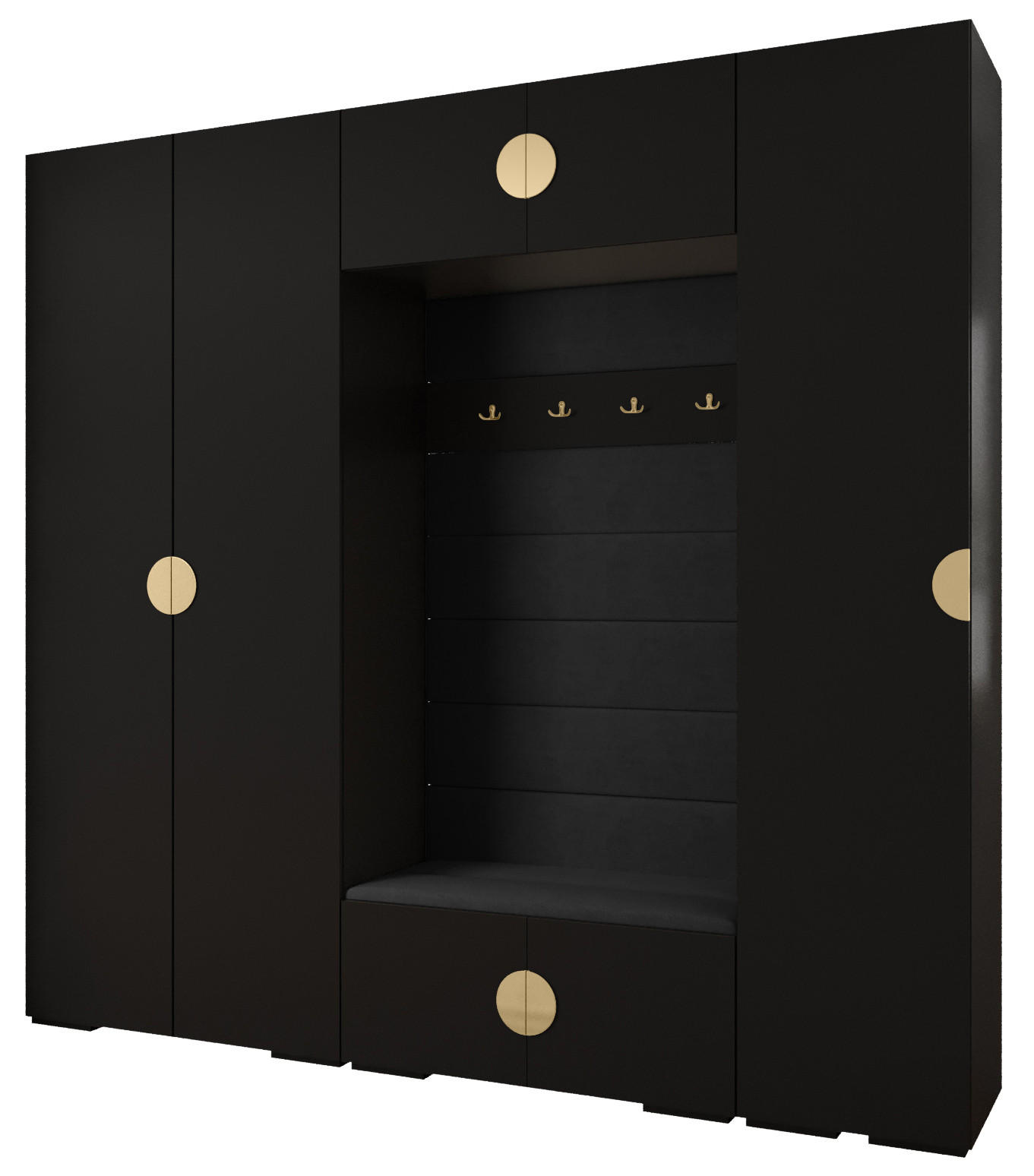 Abiks Möbel Garderoben-Set Schwarz, Gold 250x236.7x47 cm