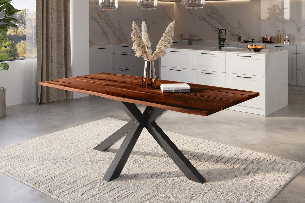 ESSTISCH BAUMKANTE AKAZIE POLLY - Silberfarben/Schwarz, Holz/Metall (100/240/77cm) - SAM