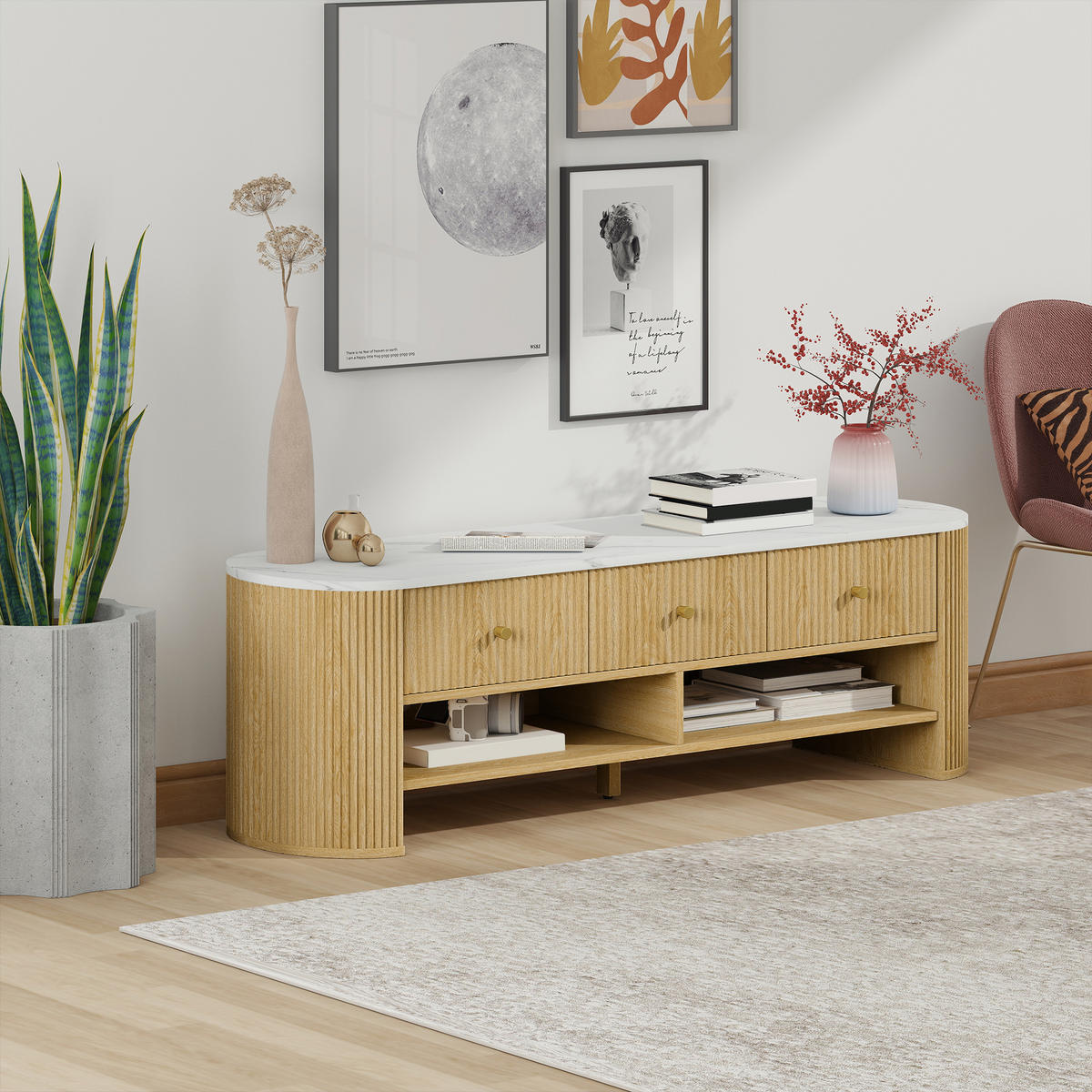 LOWBOARD DE-16133 140/40/43 cm Naturholz-Optik - Naturfarben, Holzwerkstoff (140/43/40cm) - ComfortXL