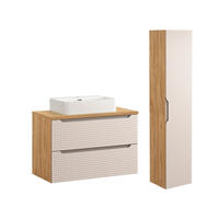 KOUPELNOVÝ NÁBYTEK 90cm Mallory 2er-Set Béžová a dřevo - hnědá, kompozitní dřevo (90/59.5/46cm) - Petits-meubles