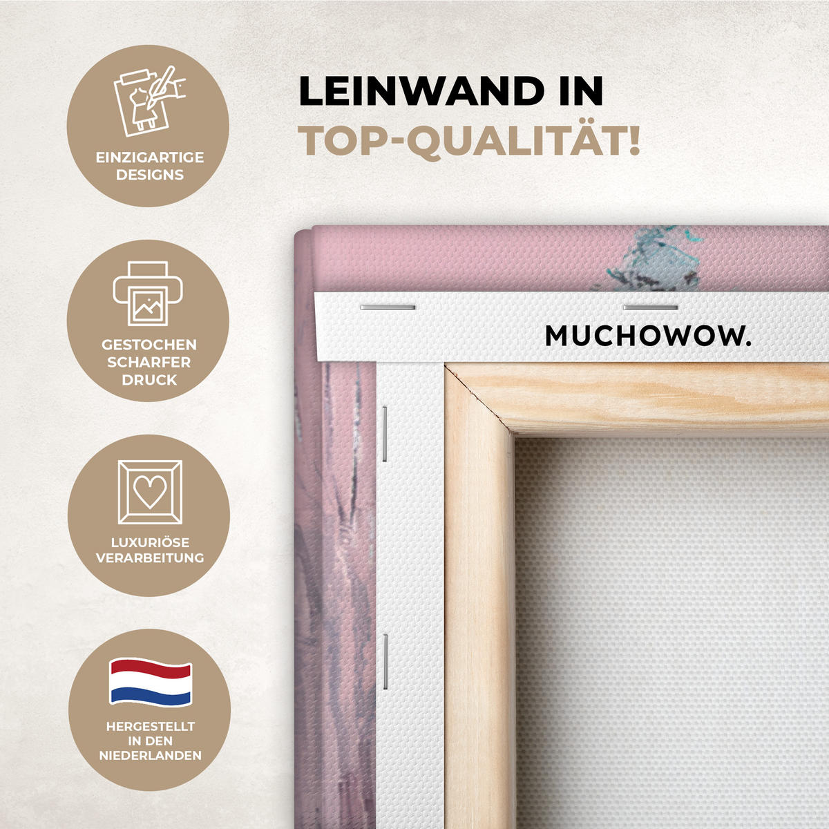 LEINWANDBILD Weihnachtsdorf - Rosa - Winter - Schnee - Häuser Deko Groß 90x90 cm - Altrosa, Textil (90/90cm) - MuchoWow