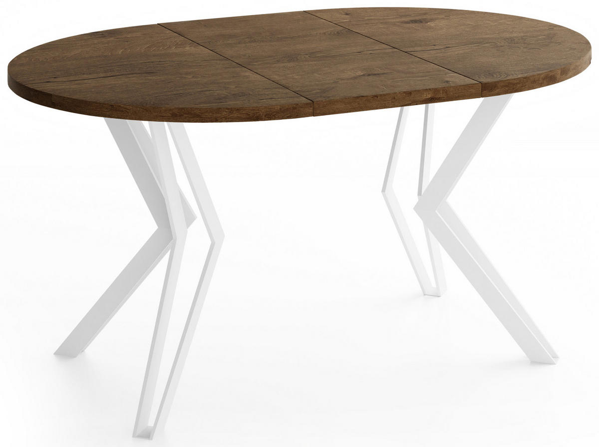 ESSTISCH Austin runder ausziehbarer, Lefkas Eiche 120-200/100/76 cm - Alteiche/Braun, Holzwerkstoff/Metall (120/200/76cm) - WFL GROUP
