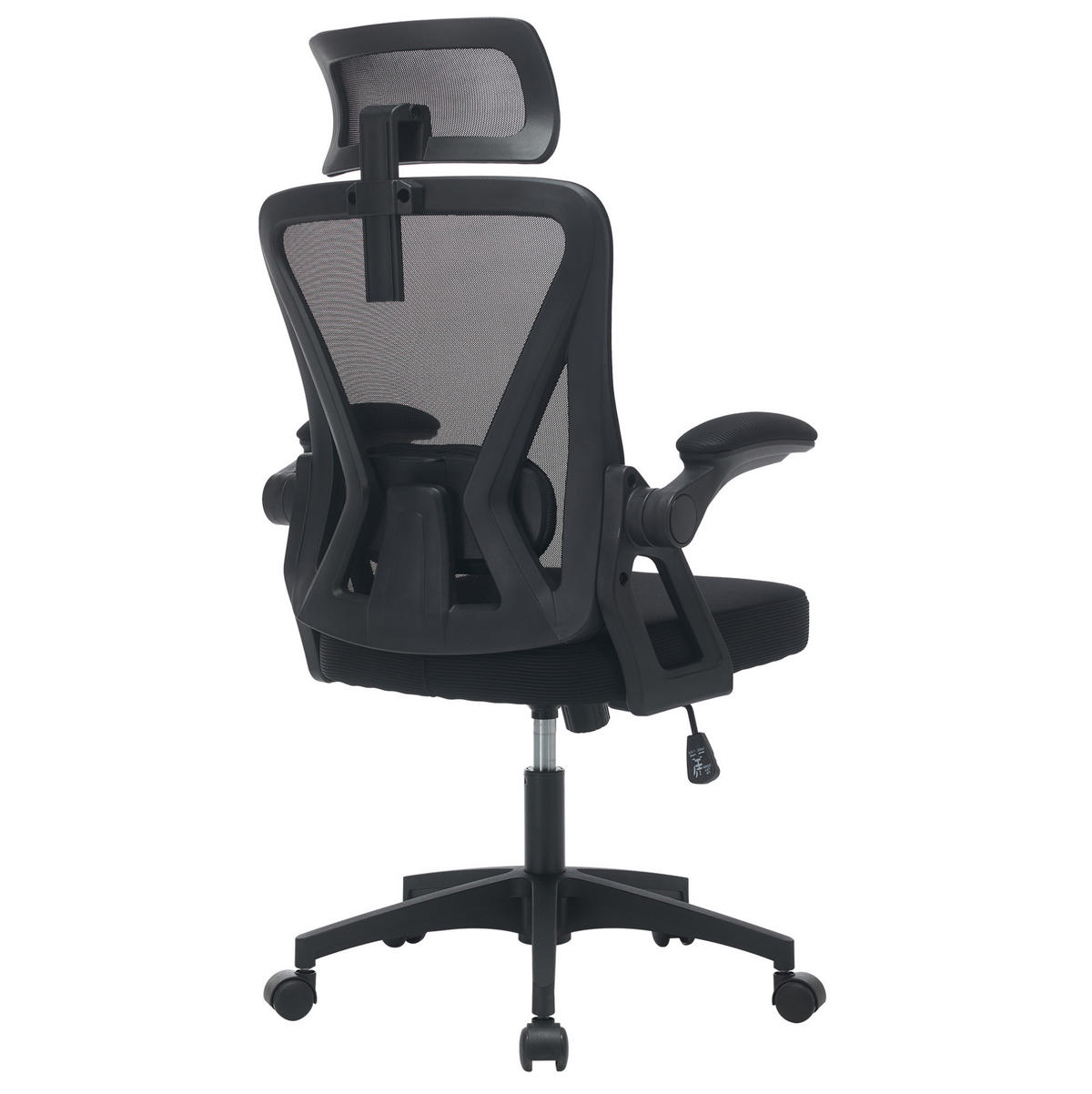 BÜROSTUHL ergonomisch mit Kopfstütze und Klapparmlehnen Schwarz - Schwarz, Kunststoff (65/108/58cm) - Meubliv