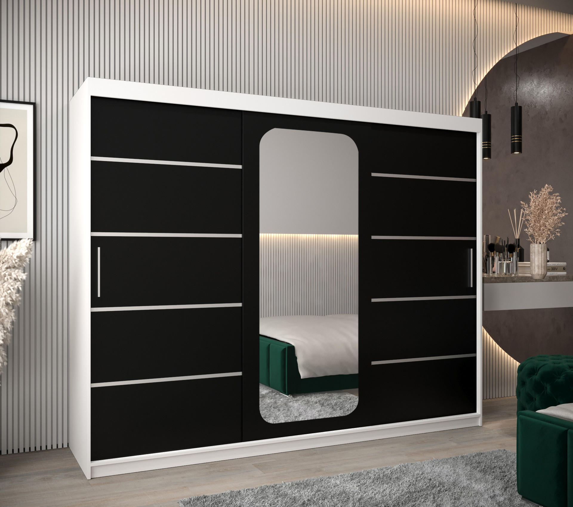 SCHWEBETÜRENSCHRANK 200/250/62 3-türig - Silberfarben/Schwarz, Holz/Kunststoff (250/200/62cm) - Abiks Möbel