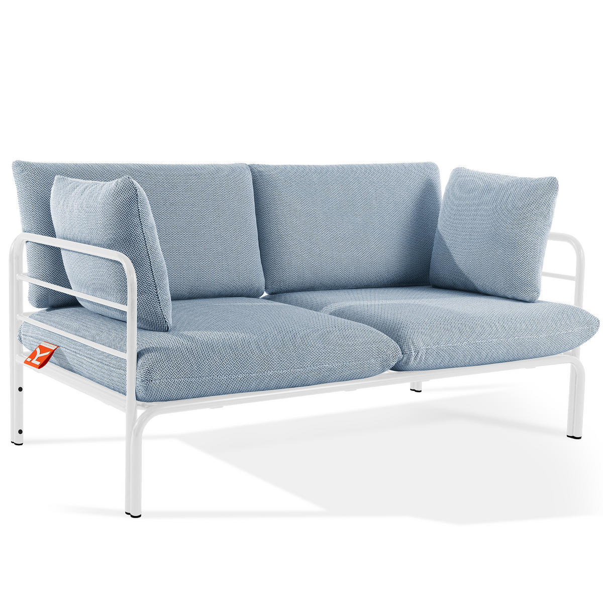 GARTENSOFA RAMBE 2-Personen mit Kissen, Weiß - Blau/Weiß, Textil/Metall (150/80/80cm) - KONSIMO®