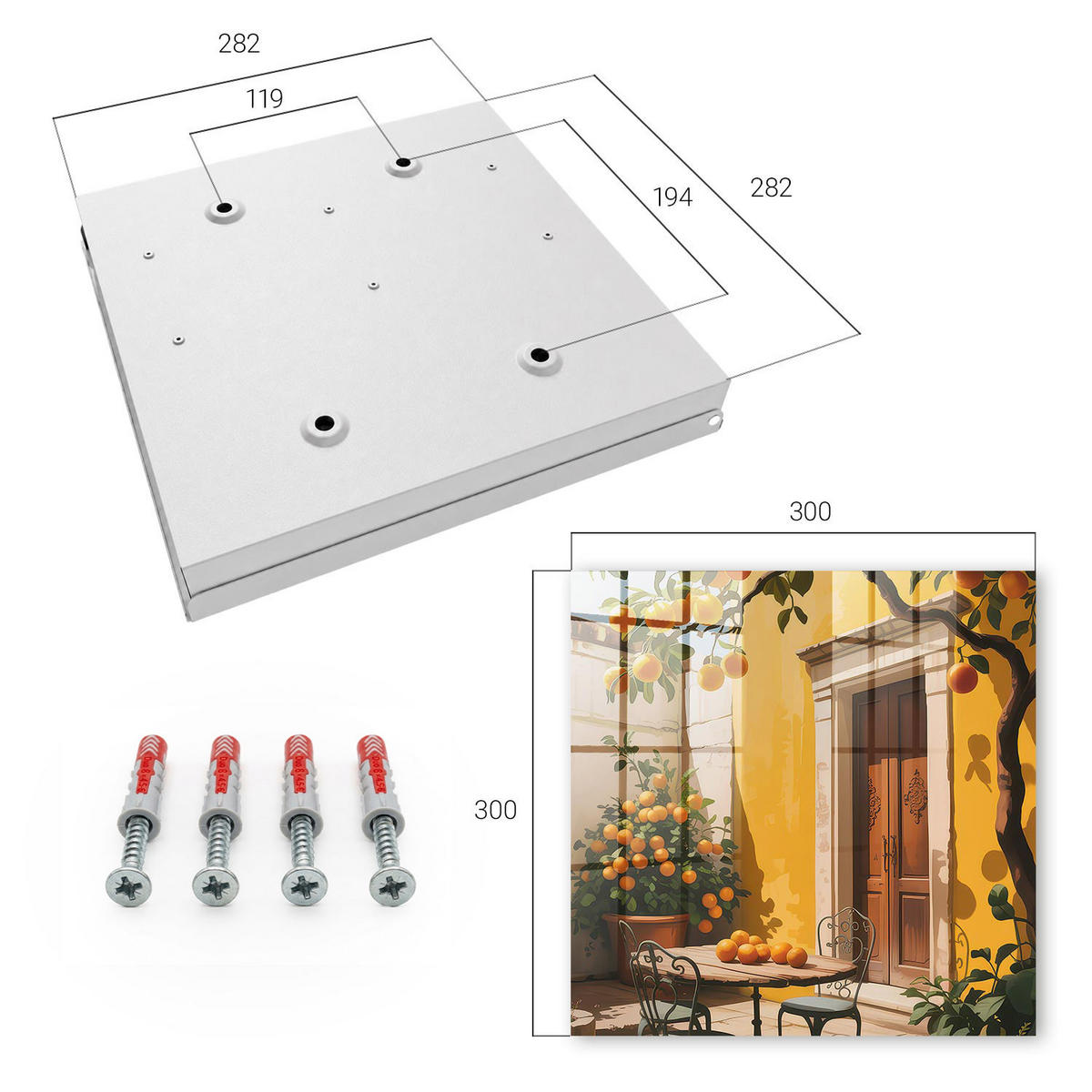 SCHLÜSSELBOX Weiß 30x30 cm – Türöffnung nach rechts - Orangefarbene Terrasse - Gelb, Metall (30/30/5cm) - TULUP