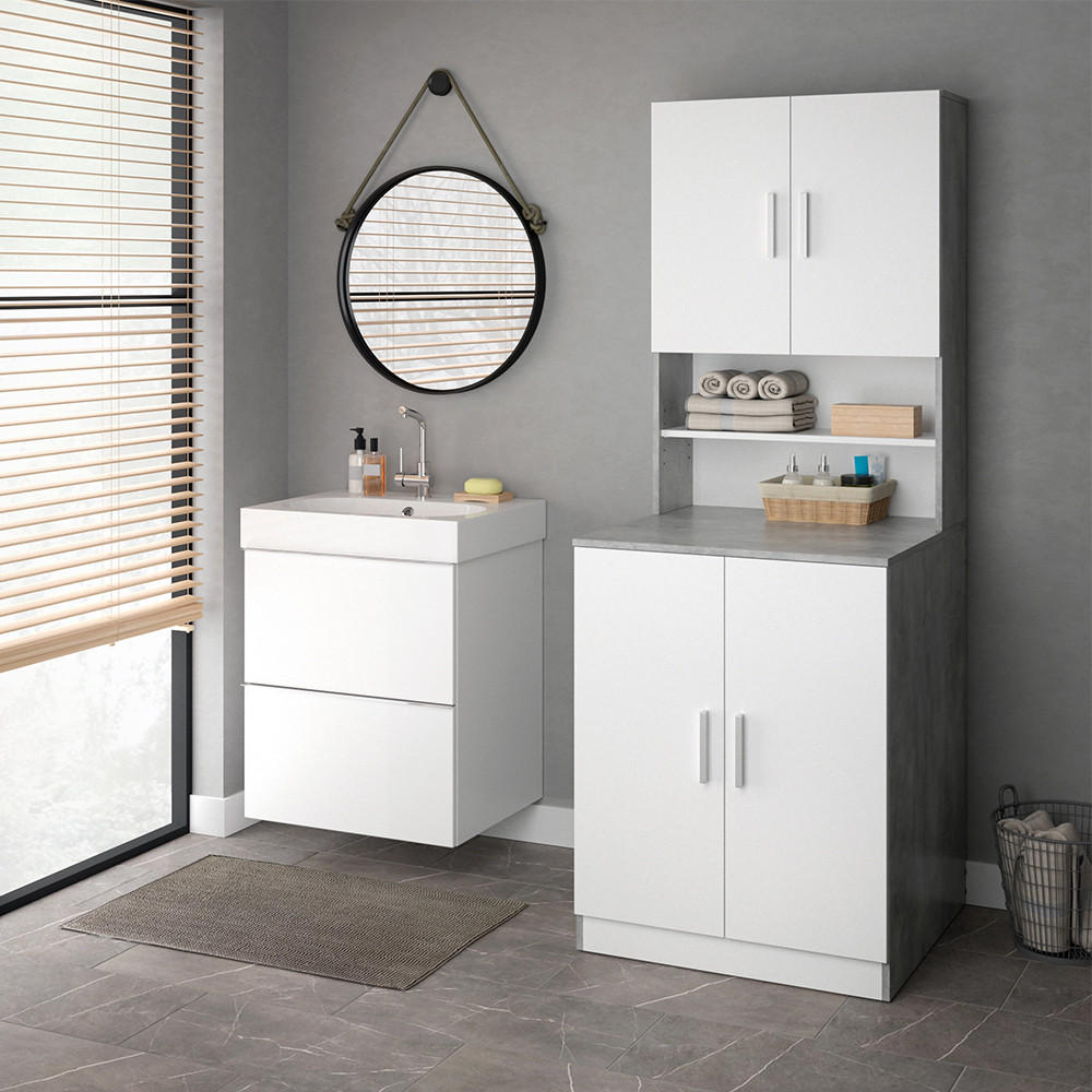 WASCHMASCHINENSCHRANK Liana Beton 70.5 x 190.5 cm - Weiß/Grau, Holzwerkstoff (70.5/190.5/70cm) - Vicco