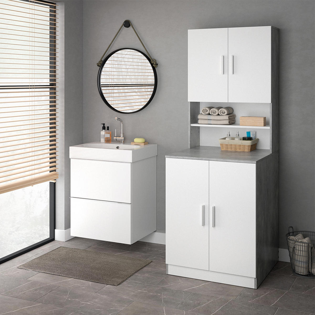 WASCHMASCHINENSCHRANK Liana Beton 70.5 x 190.5 cm - Weiß/Grau, Holzwerkstoff (70.5/190.5/70cm) - Vicco