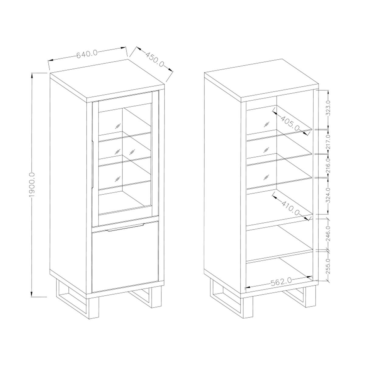 VITRÍNA Eden Dřevo a kov - hnědá, kompozitní dřevo (64/190/45cm) - Petits-meubles