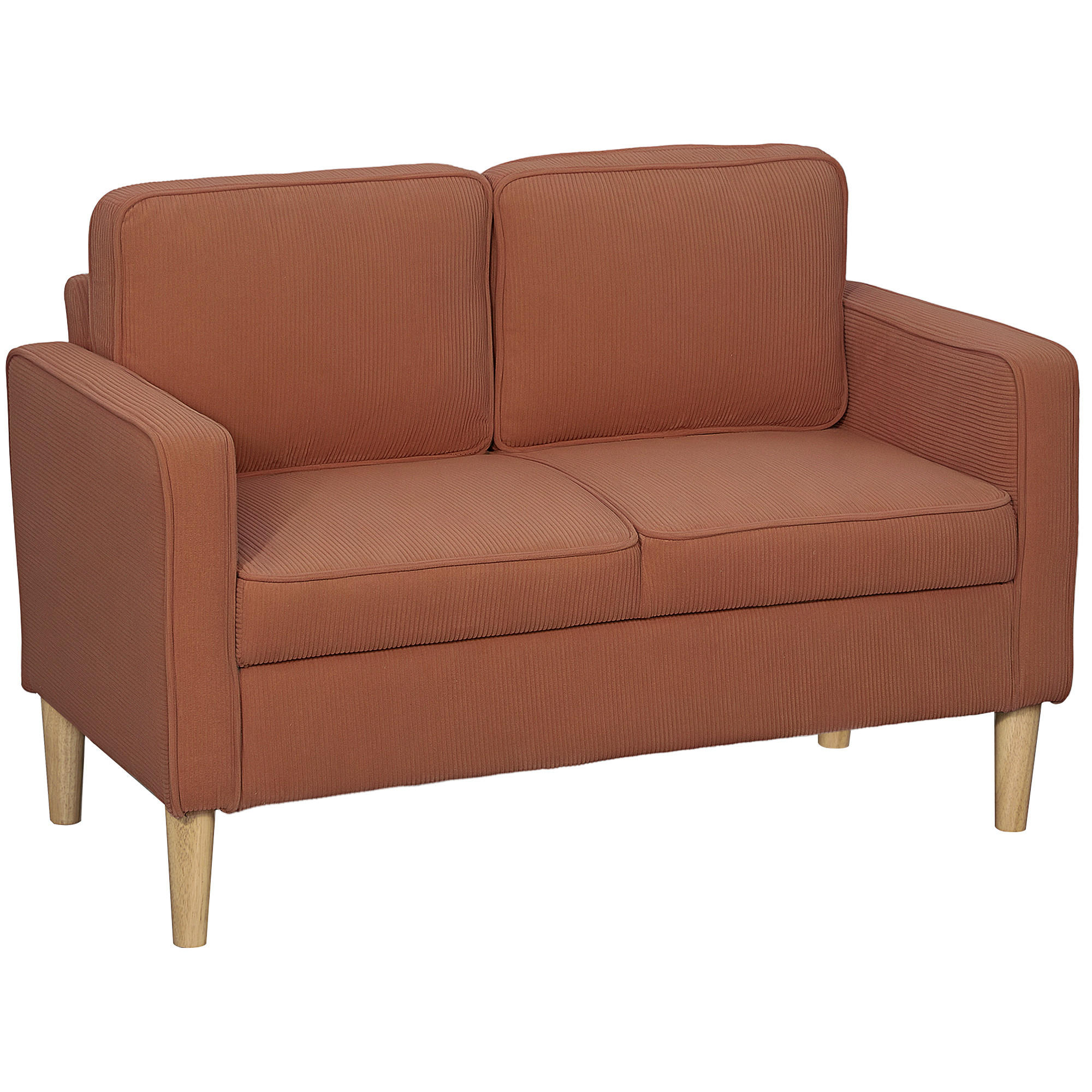 SOFA 2 Sitzer klein Couch mit Armlehne, Stauraum für Wohnzimmer, Orange - Orange/Naturfarben, Holz/Textil (63/79/117cm) - HOMCOM