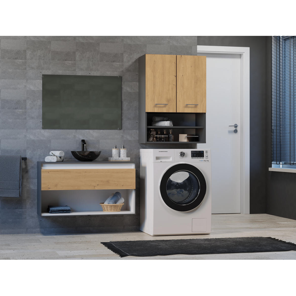 BADEZIMMERSCHRANK Anthrazit, Artisan 64/90/30 - Anthrazit, Holzwerkstoff (64/90/30cm) - RAUMHIRSCH FURNITURE