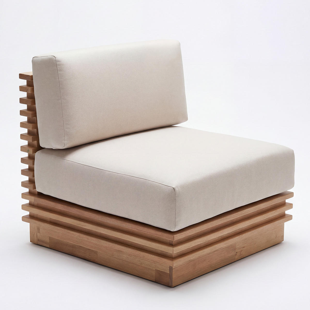 LOUNGESESSEL - Akazie massiv / Webstoff - Braun / Grau - Beige, Holz/Textil (75/64/75cm) - home24