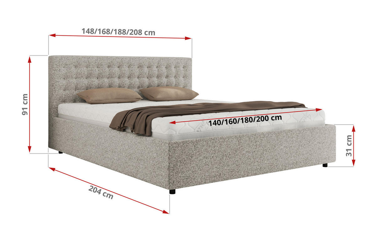 POLSTERBETT PAVO CLASSIC 160/200 - Hellgrau Strukture - Multipocket-Matratze - Hellgrau, Textil (160/200cm) - MKS