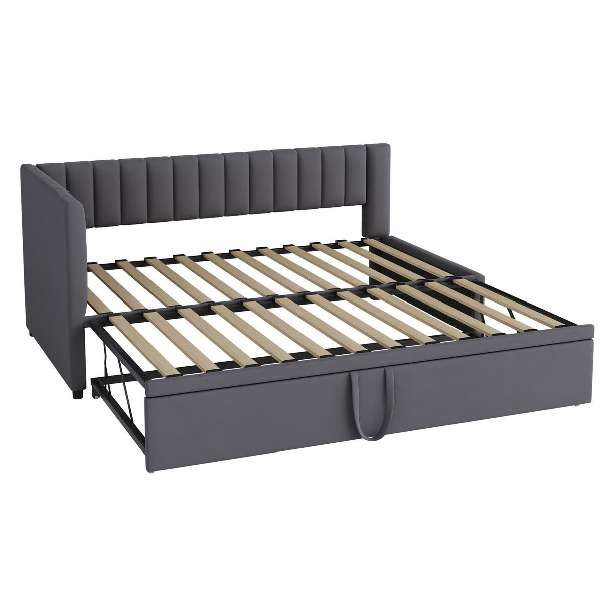 POLSTERBETT 90/180 cm grau aus Samt mit ausziehbarem Bett - Dunkelgrau, Textil (90/180cm) - OKWISH
