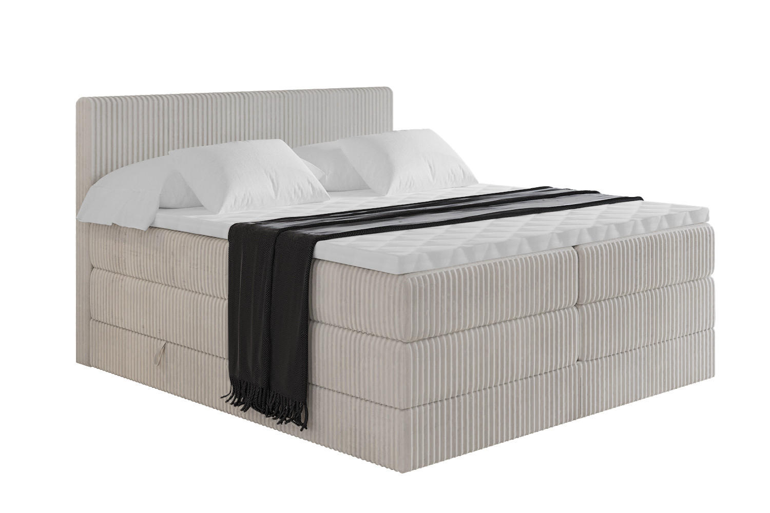 BOXSPRINGBETT mit Matratze H3|H4 und Lattenrost - TOLO KING 120x200 Cord - Creme - Creme, Holzwerkstoff (120/200cm) - ALTDECOR