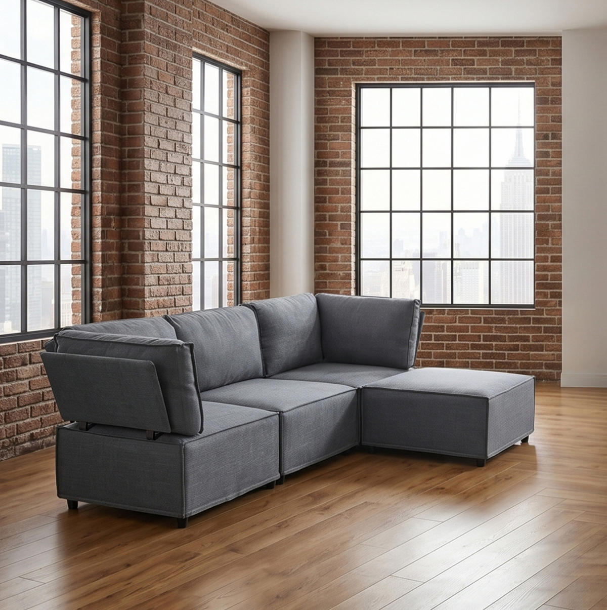SOFAGARNITUR modular Dunkelgrau - Dunkelgrau, Holz (154/238cm) - Meubliv