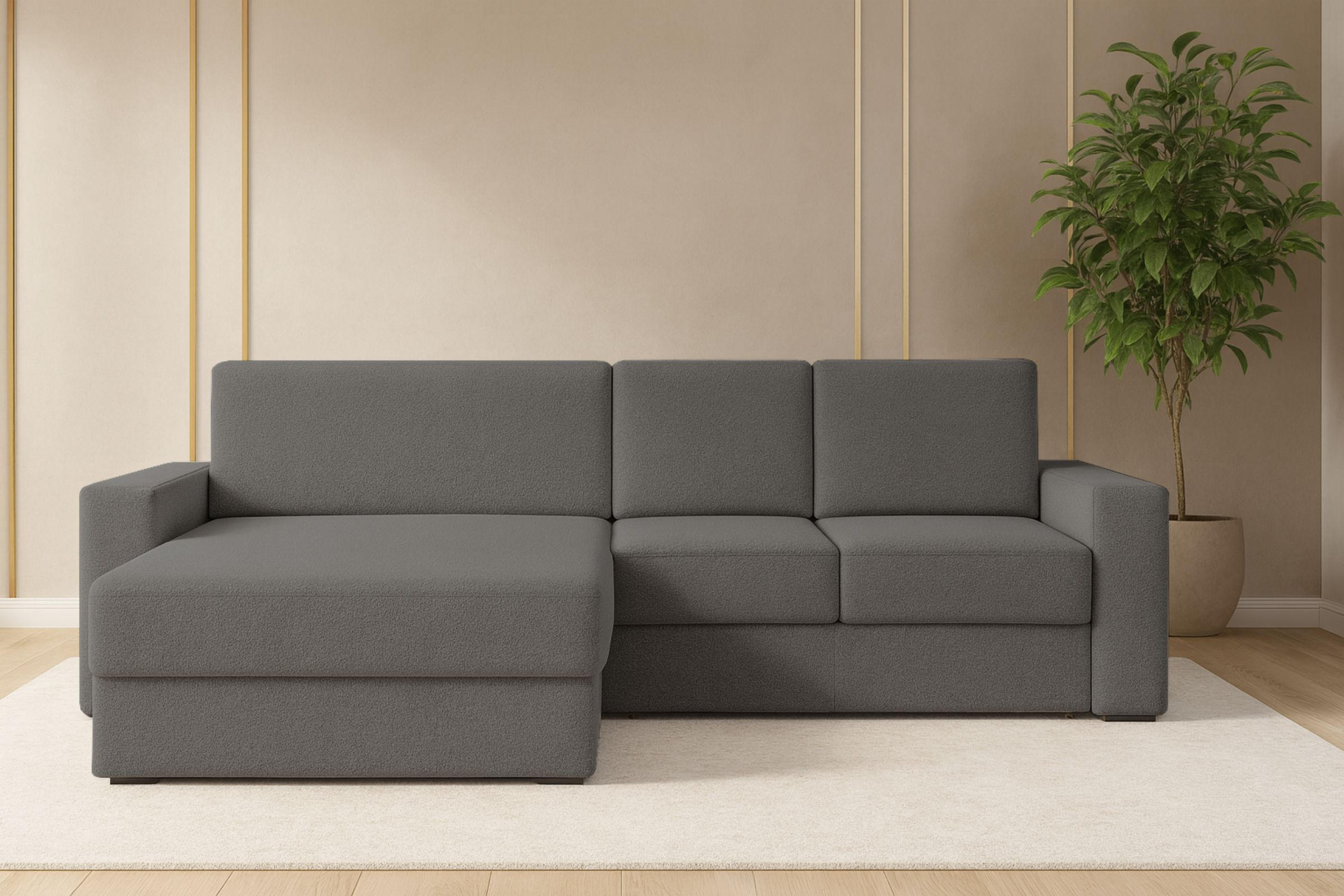 ECKSOFA TOCO XL 275/170 cm in Boucle Dunkelgrau links - Creme, Holz/Holzwerkstoff (275/170cm) - Deine Möbel 24