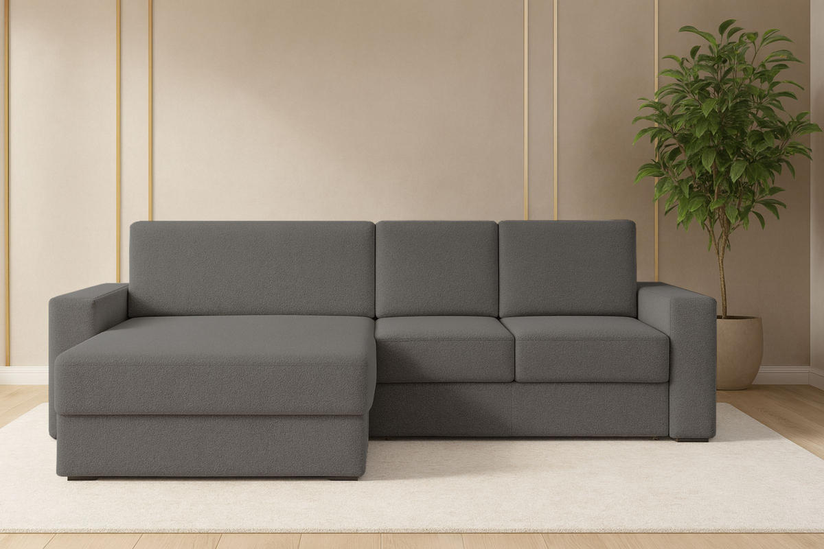 ECKSOFA TOCO XL 275/170 cm in Boucle Dunkelgrau links - Creme, Holz/Holzwerkstoff (275/170cm) - Deine Möbel 24