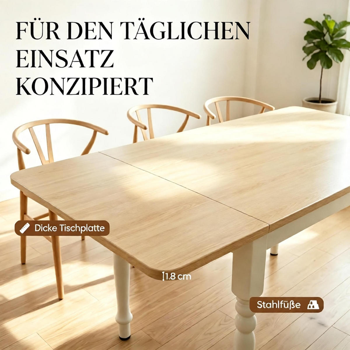 KLAPPTISCH 74-134/80/75 cm mit Stahlfüßen DE-39952 Natur - Eichefarben, Holzwerkstoff (80/134/75cm) - ComfortXL