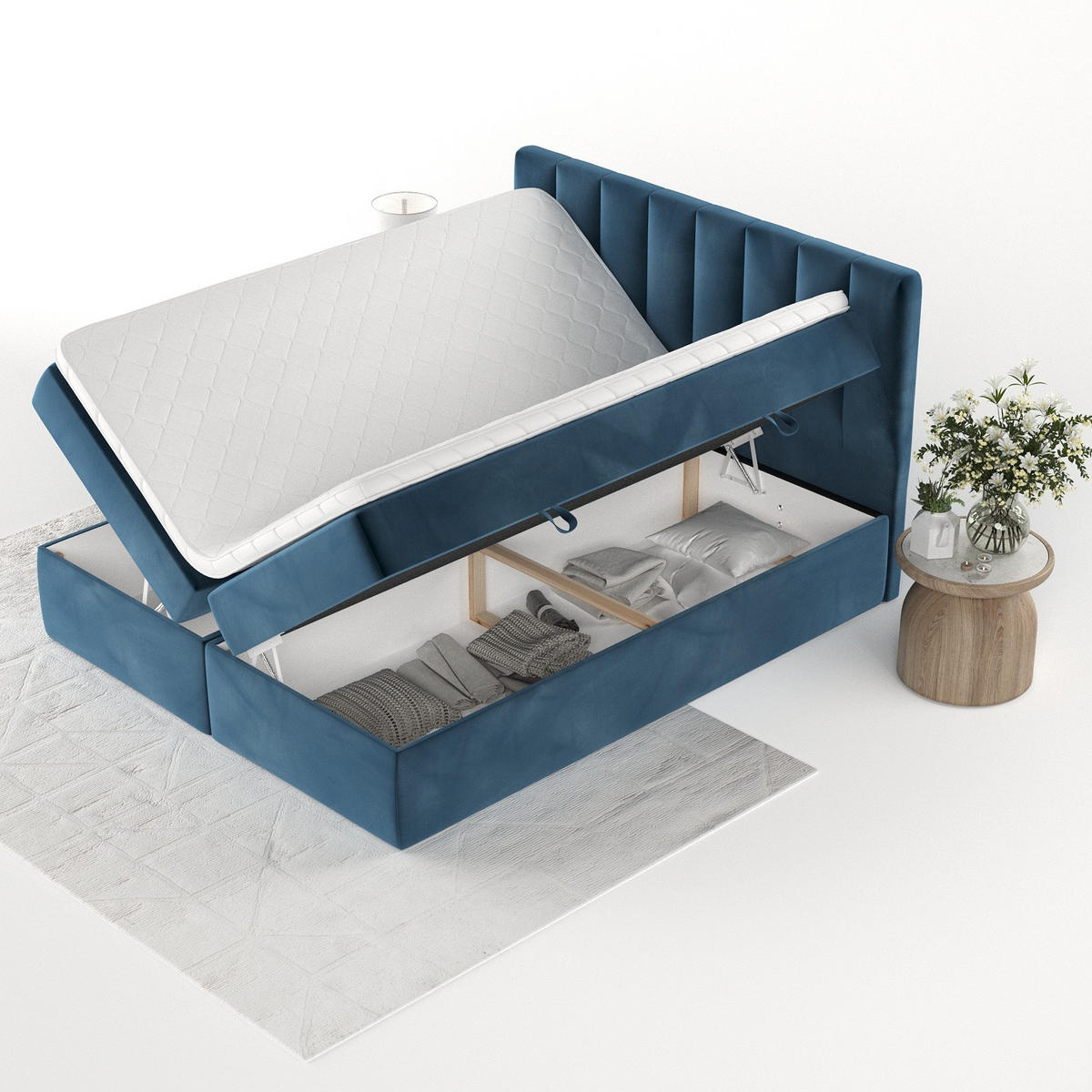 BOXBETT Bari 160/200 cm Dunkelblau im Kronos Stoff - Dunkelblau, Holz/Holzwerkstoff (160/200cm) - AltaBeds