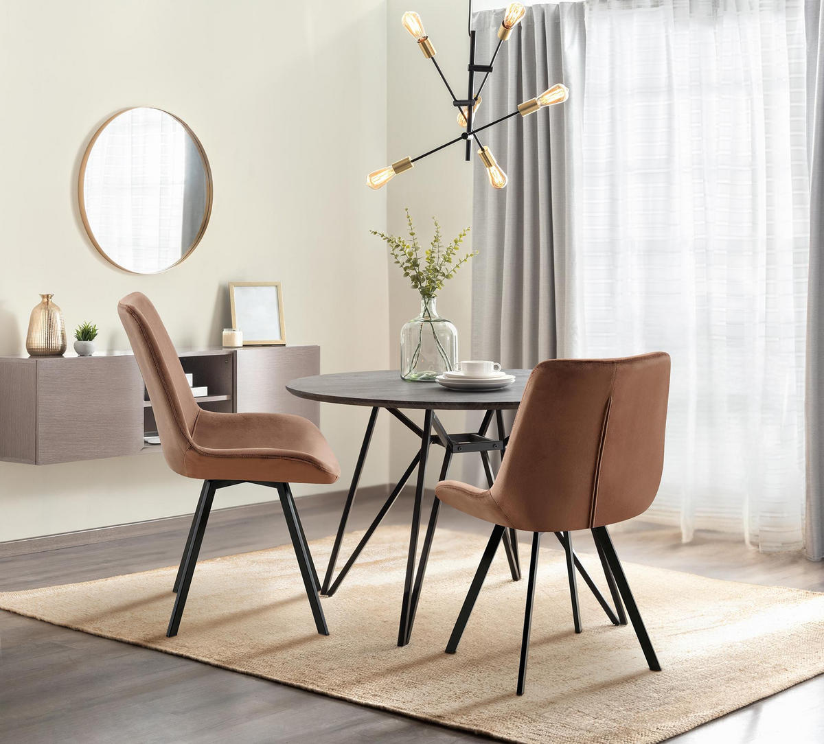 STUHL Samt braun - Schwarz/Braun, Textil/Metall (53/89/59cm) - CLP