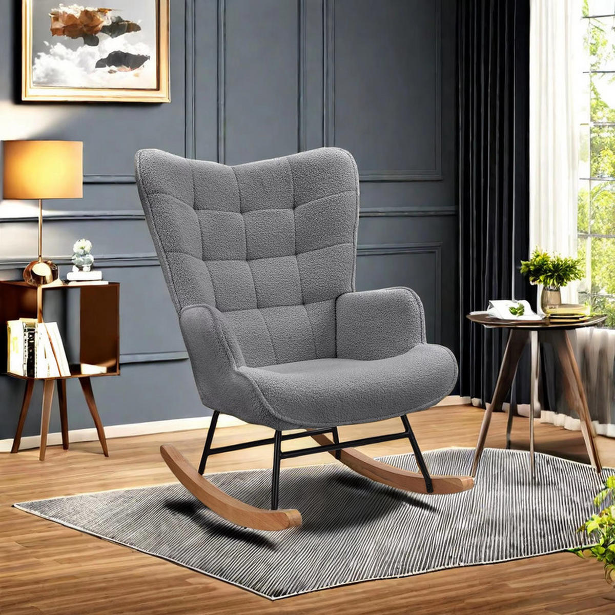 SCHAUKELSTUHL Bouclé 29.5×21×36 inch Dunkelgrau - Dunkelgrau, Textil (75/92/68cm) - Coonoor