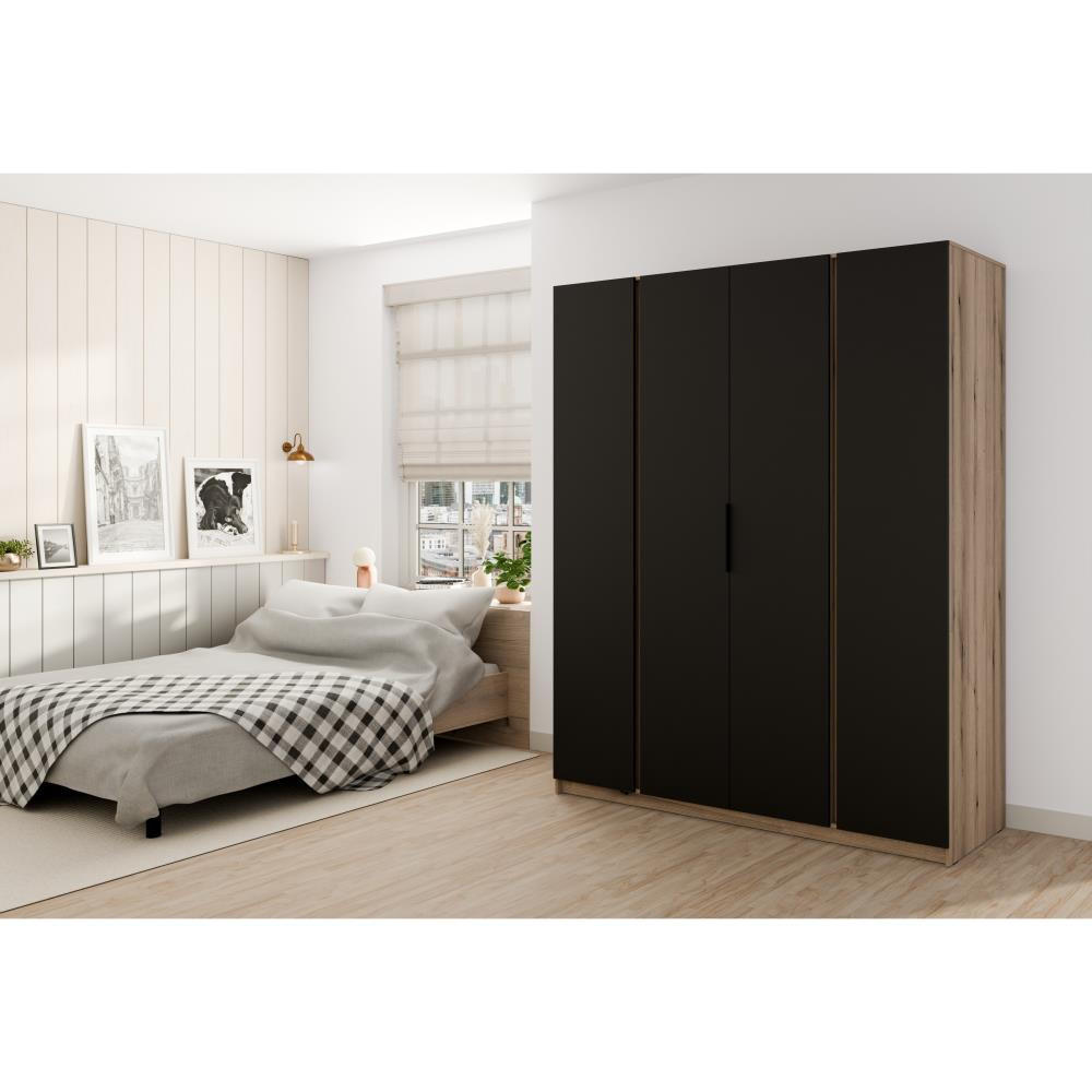 DREHTÜRENSCHRANK Kaya 200/62/239 4-Türig - Eichefarben/Schwarz, Holzwerkstoff (200/239/62cm) - Beautysofa
