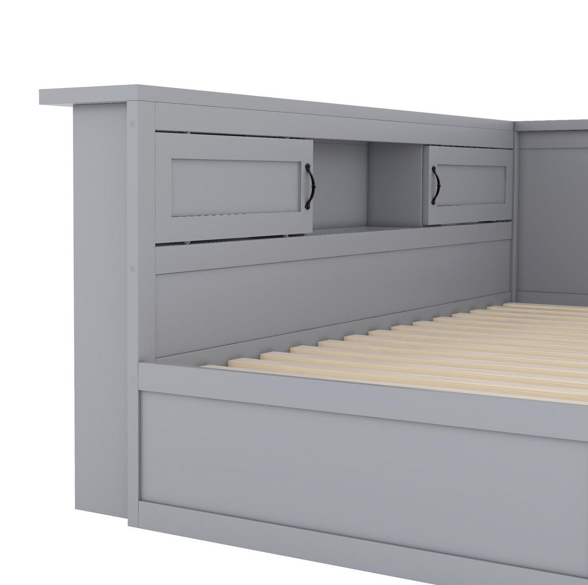 BETT 90/200 cm mit Ausziehbett, LED, USB und Stauraum in Grau - Grau, Holzwerkstoff (90/200cm) - BEAOK