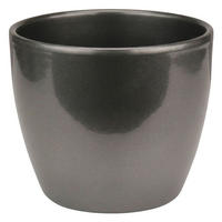 BLUMENTOPF Sylt Keramik Ø 15 cm Höhe 13 cm rund rund Dunkelsilber Metallic glänzend - Silberfarben, Keramik (15/13cm) - LENI