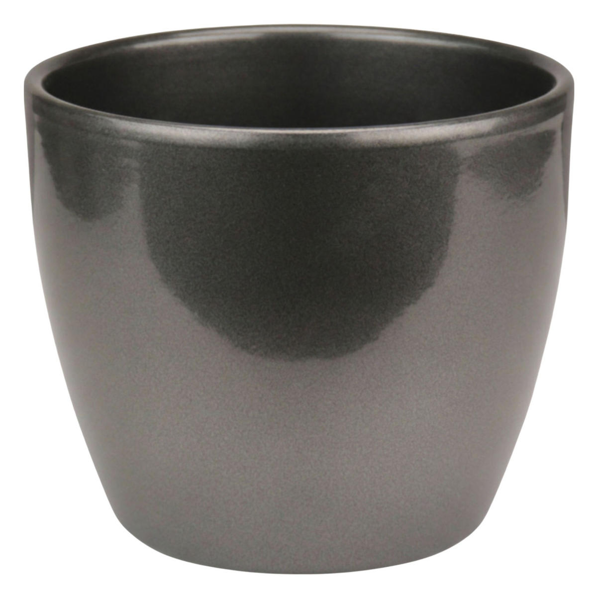 BLUMENTOPF Sylt Keramik Ø 15 cm Höhe 13 cm rund rund Dunkelsilber Metallic glänzend - Silberfarben, Keramik (15/13cm) - LENI