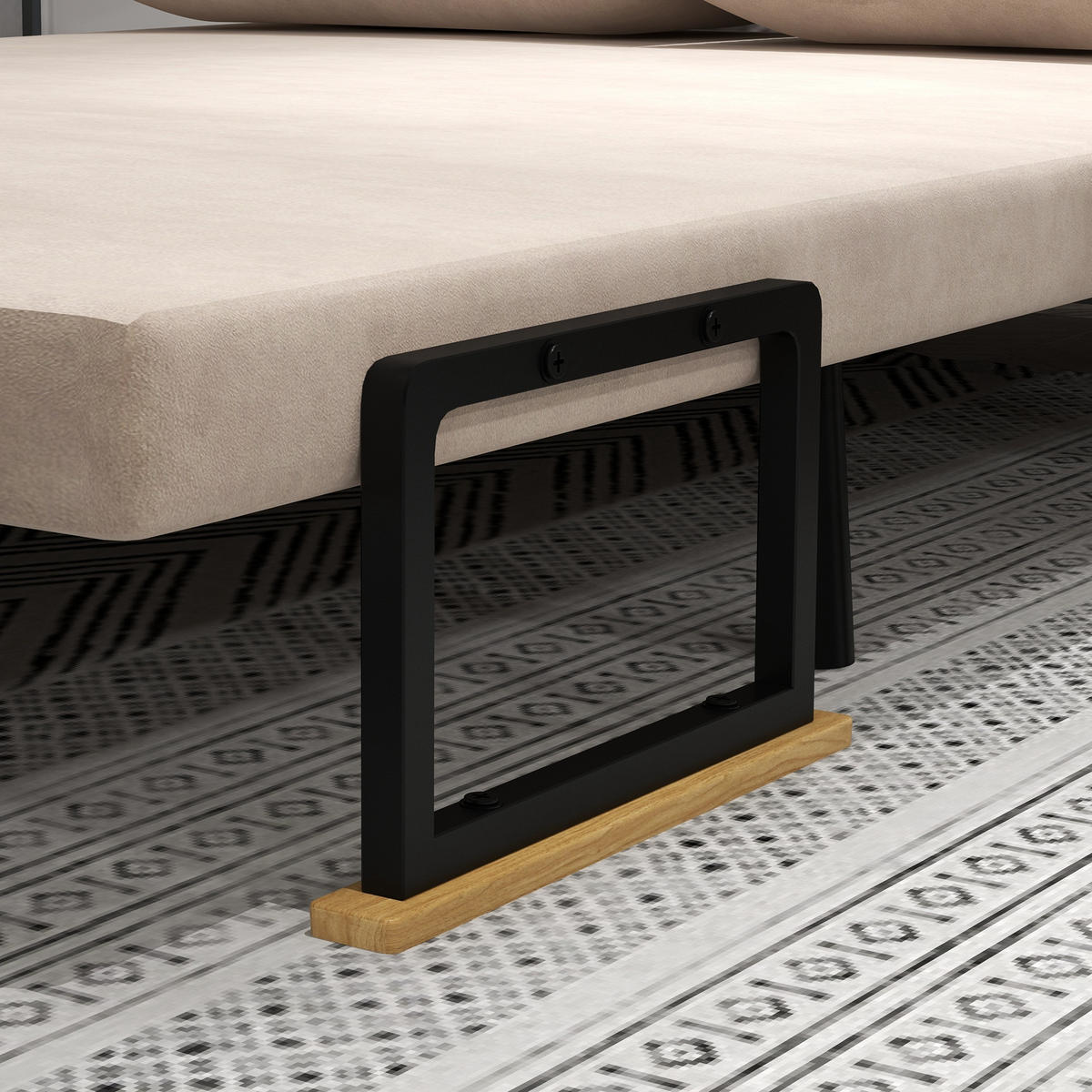 SCHLAFSOFA, Zweisitzer mit Bettfunktion, Schlafcouch mit Samtoptik, Rückenkissen - Beige/Schwarz, Holz/Textil (73/81/102cm) - HOMCOM