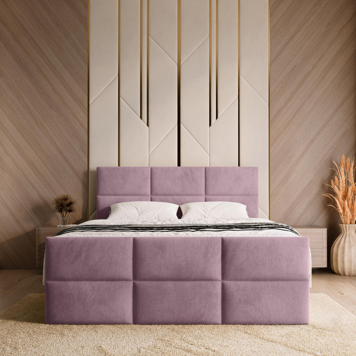 BOXSPRINGBETT Boston Duo Mit Bettkasten, Topper und Matratze Hellrosa Kronos 27 180x200 cm - Hellrosa/Schwarz, Textil (180/200cm) - Bromarkt