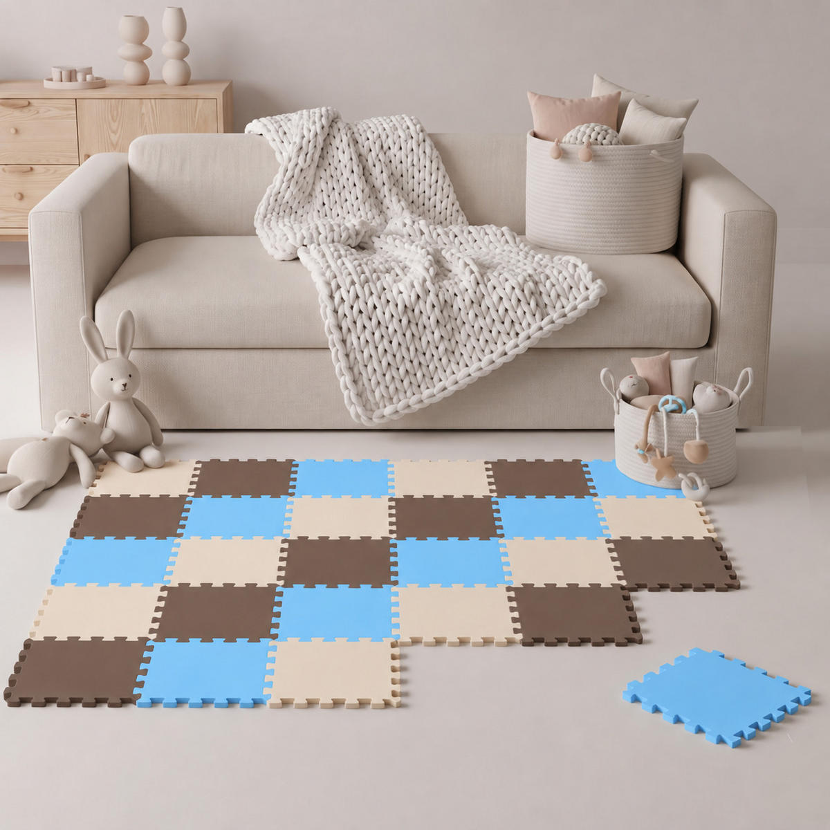 SPIELMATTE ab Null - 270/90 cm Puzzlematte Beige - Multicolor, Kunststoff (30/30cm) - Littletom