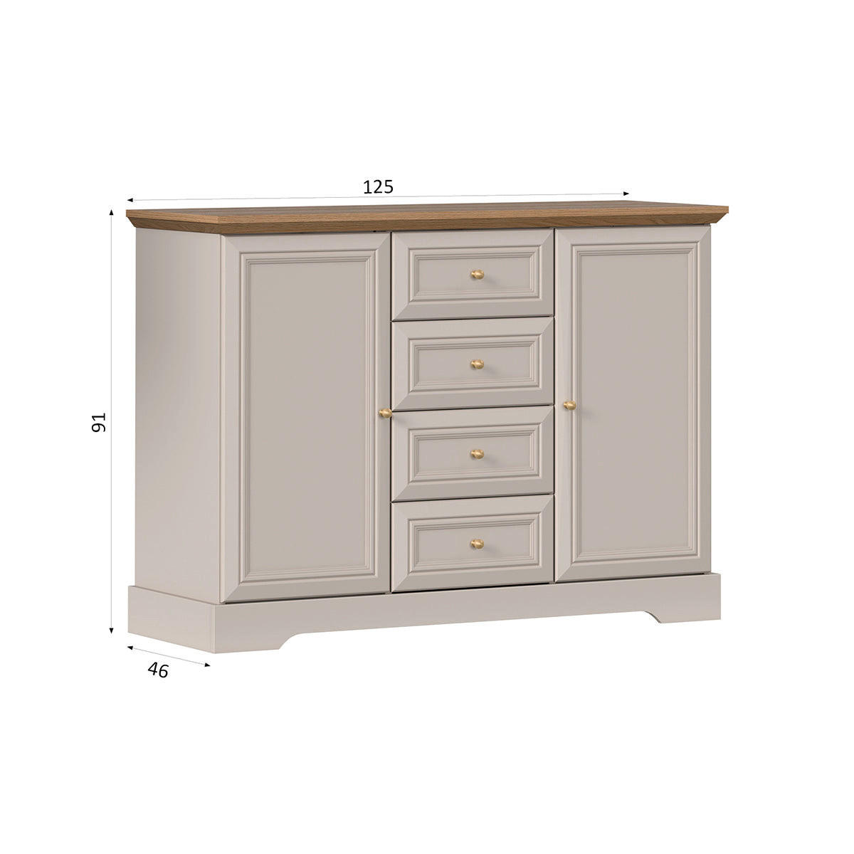 SIDEBOARD Dulci Kašmír a dřevo - kašmírová, kompozitní dřevo (124.7/91.5/46.2cm) - Petits-meubles