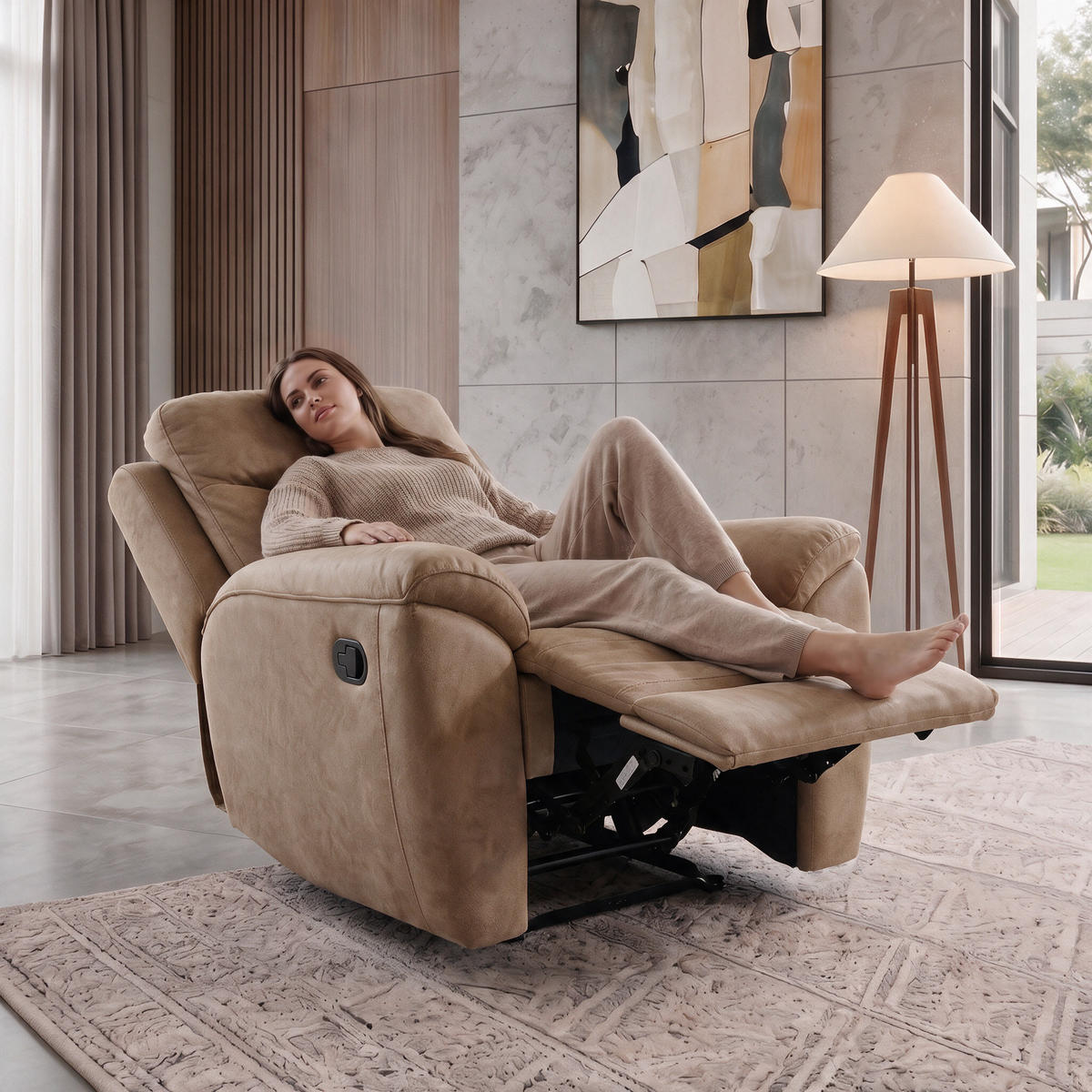 RELAXSESSEL Dolce, Fernsehsessel mit Relaxfunktion, 98 cm, Sandfarben, Velours - Braun, Textil (98/106/100cm) - Beautysofa