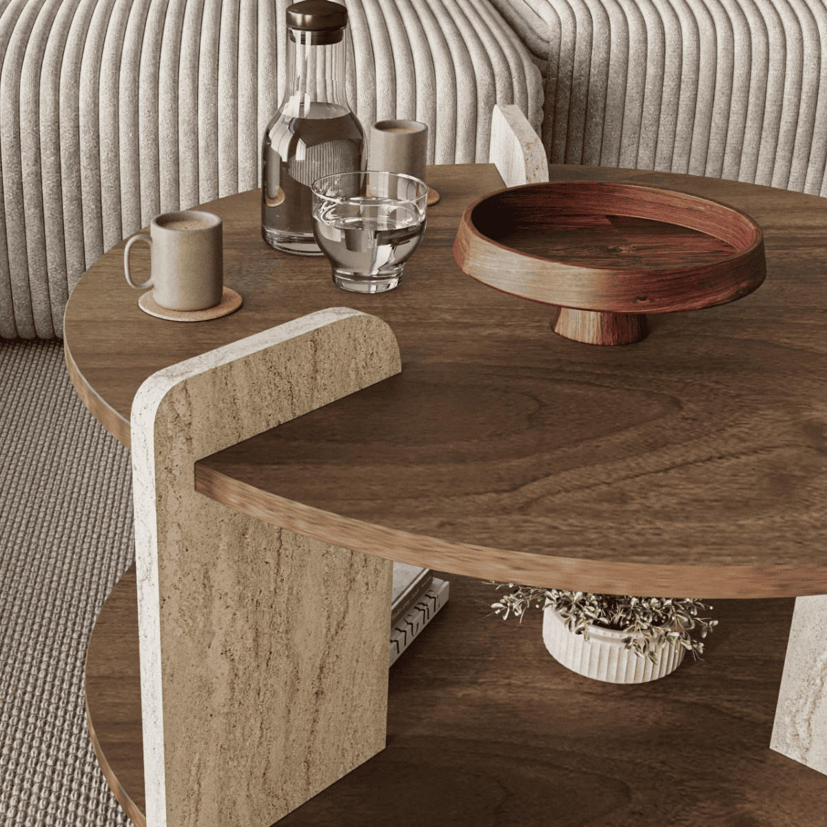 RUNDER COUCHTISCH mit doppelplatte 70/70/45 cm - Beige, Holzwerkstoff (70/70/45cm) - Calicosy
