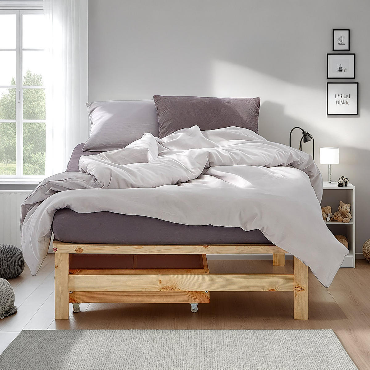 STAURAUMBETT mit Matratze 90/200 cm natur - Braun, Holz (90/200cm) - Homestyle4u