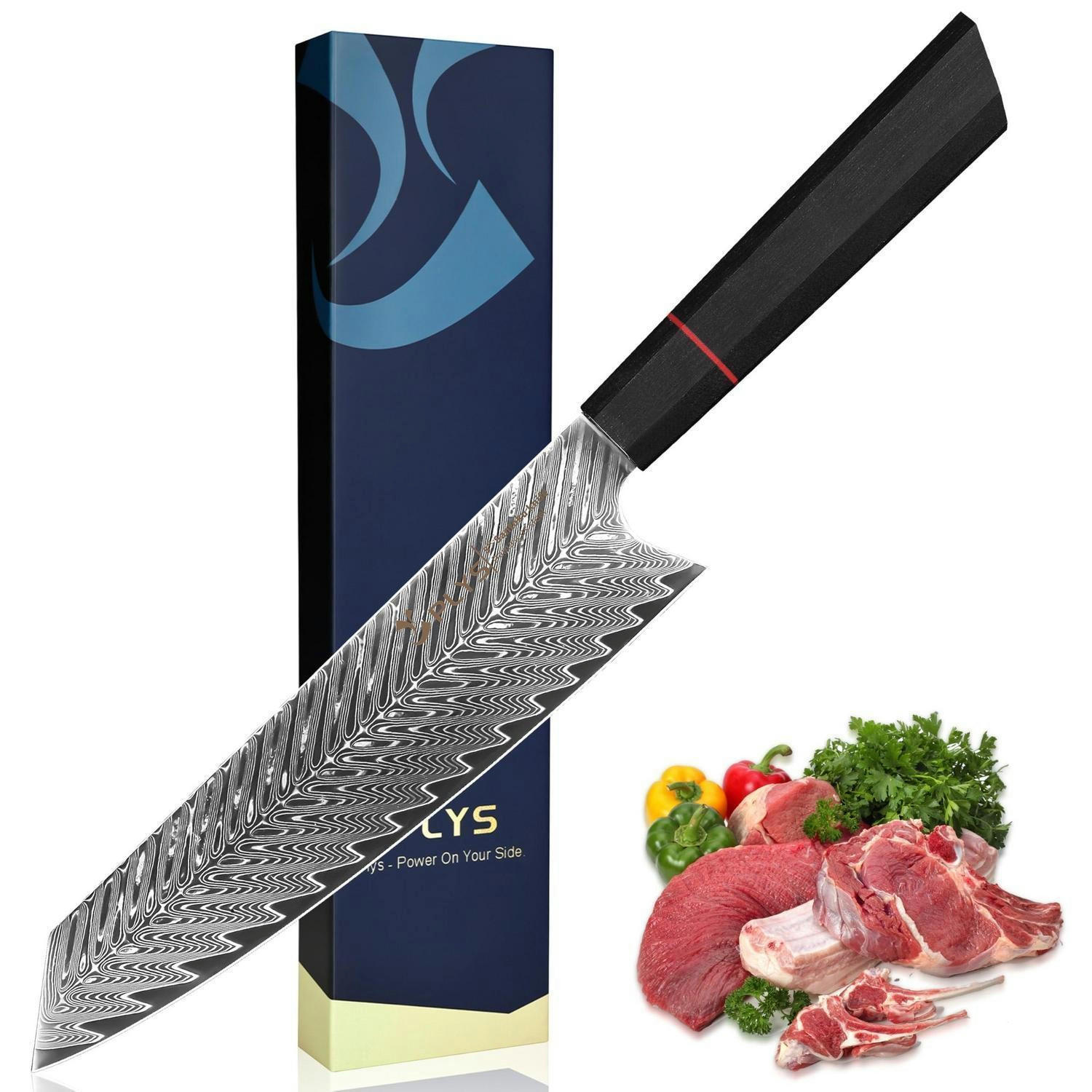 KOCHMESSER 20 cm Damaststahl VG10 Stahlkern G10 Griff Geschenkbox - Schwarz, Metall (33.7cm)