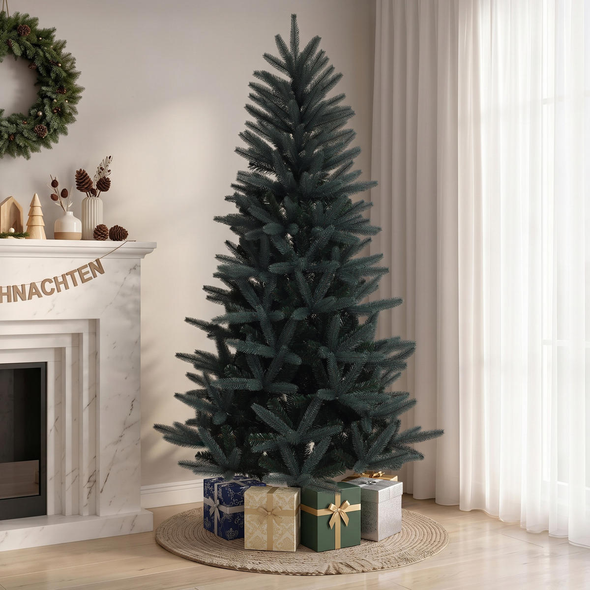 KÜNSTLICHER Weihnachtsbaum 185 cm, Dunkelgrün mit Metallständer - Grün, Kunststoff (185cm) - Hometopia