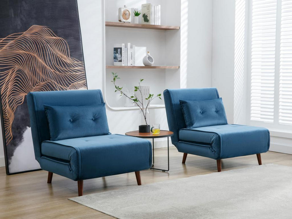 SESSEL mit Schlaffunktion - Samt - Dunkelblau - URIBIA - Blau, Textil (91/81/77.5cm) - Vente-Unique