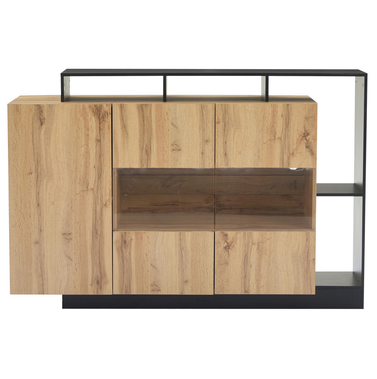 KOMODA z MDF 140x44x93,5 cm v dekoru dřeva s LED osvětlením, Bluetooth ovládáním a nastavitelnými policemi - přírodní, kompozitní dřevo (140/93.5/44cm) - Modfu