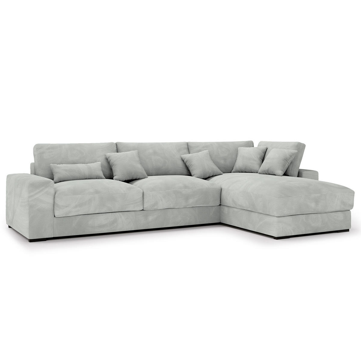 ECKSOFA mit Longchair - Hellgrau/Schwarz, Kunststoff/Textil (340/205cm) - home24