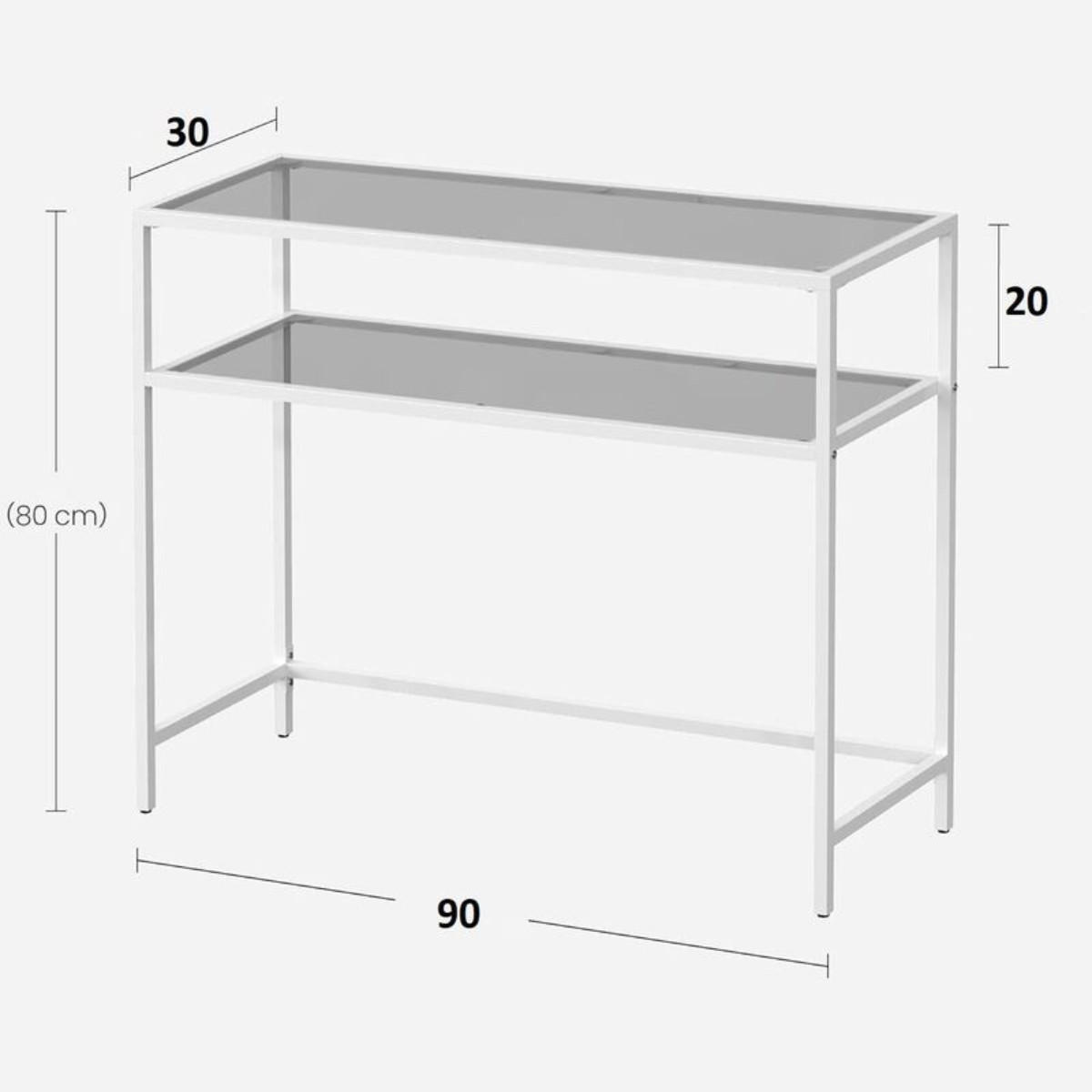 METALLKONSOLE mit 2 Regalen aus gehärtetem Glas 30/90/80 cm - Weiß, Metall (31/30/80cm) - Calicosy