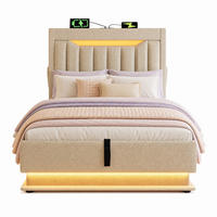 POLSTERBETT 90/200 mit Bettkasten, LED, USB/Typ-C und hydraulischem Stauraum in Beige - Beige, Holzwerkstoff/Textil (90/200cm) - EVRYAE